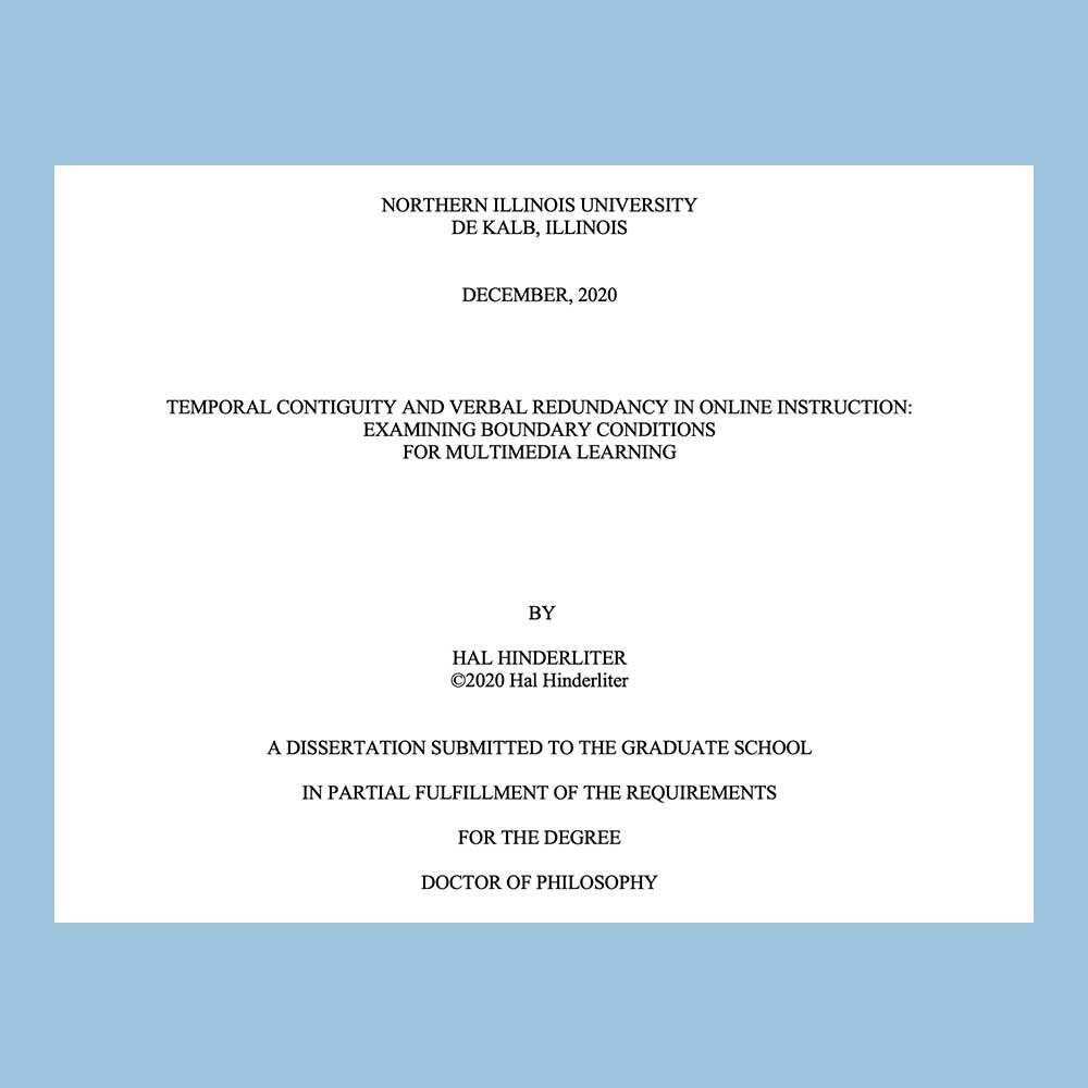 Title page of Hal Hinderliter's Dissertation (2020)
