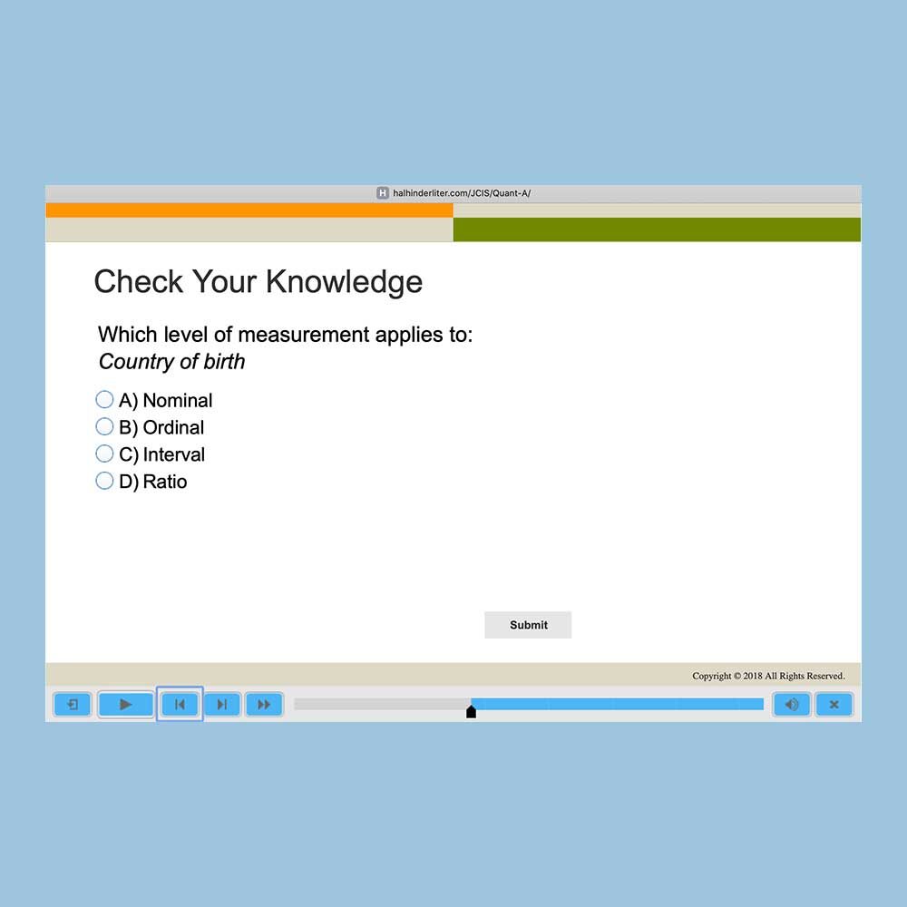 Screen shot of an Adobe Captivate quiz question