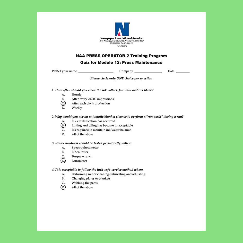 Quiz page from the instructor guide