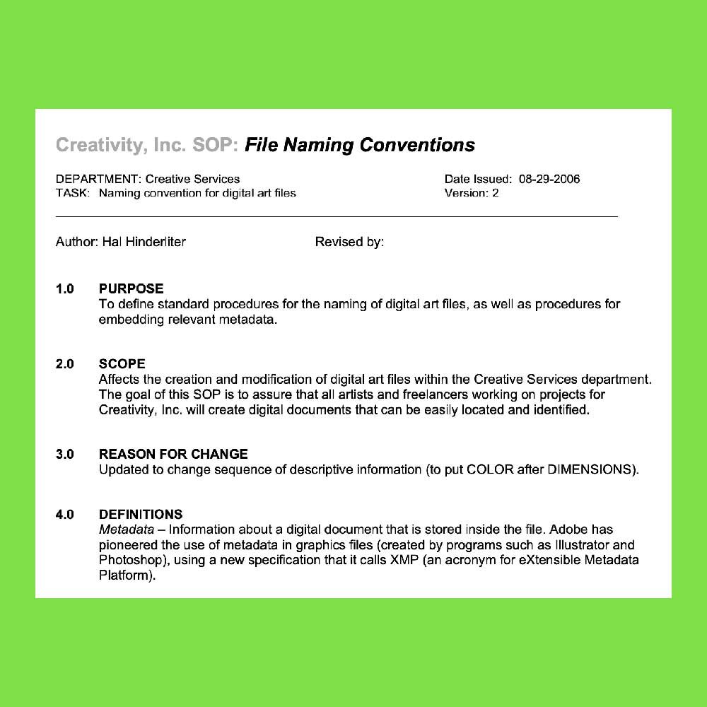 First page of a Standard Operating Procedures document