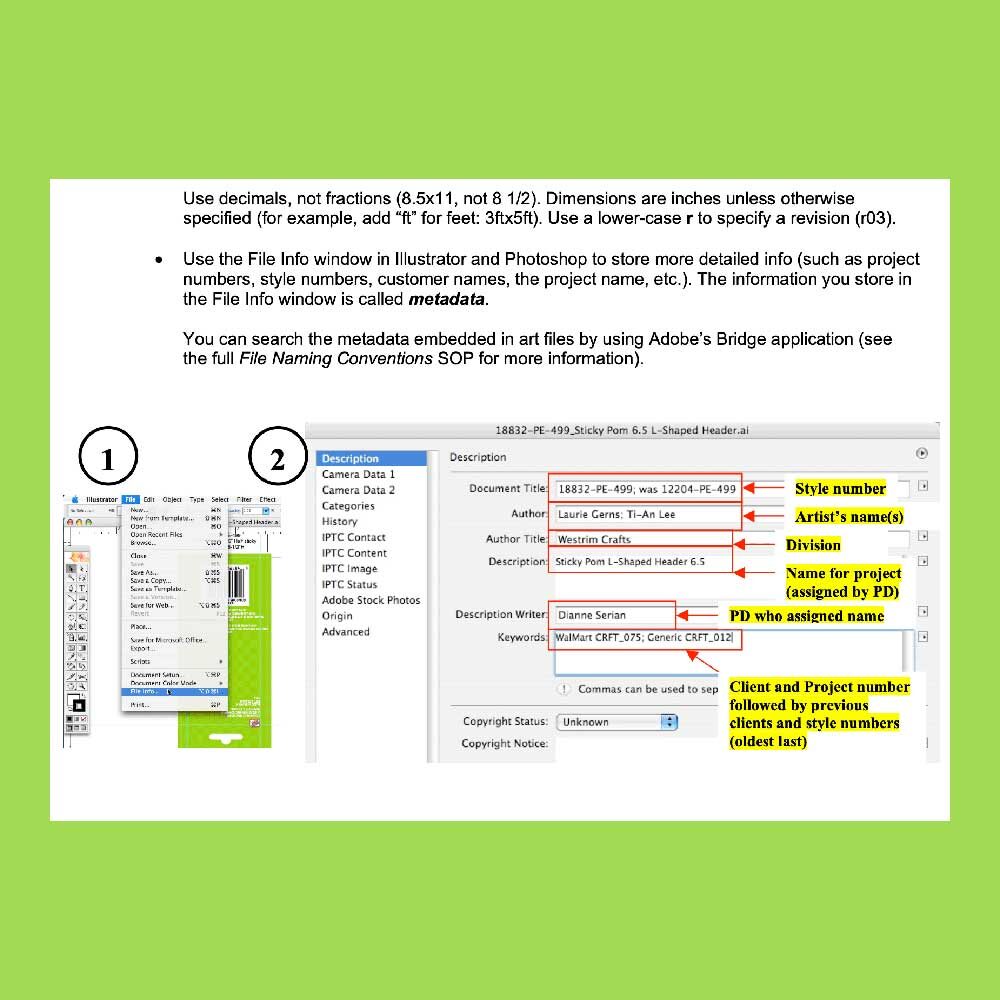 Instructions from a Standard Operating Procedures document